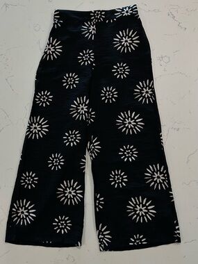 Bohemian Black & White Floral Palazzo Pants XS Lightweight Pull On
